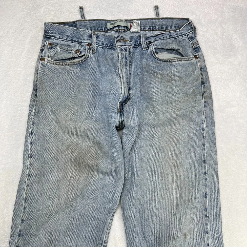Levi's 505 Straight Leg Jeans Men's 34X31 Blue Denim Pockets Zip‎ Fly - Flaws